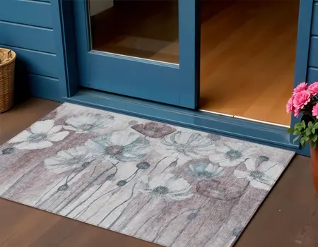 3' X 5' Teal Blue Aqua And Ivory Floral Washable Indoor Outdoor Area Rug