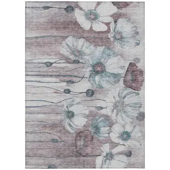 3' X 5' Teal Blue Aqua And Ivory Floral Washable Indoor Outdoor Area Rug