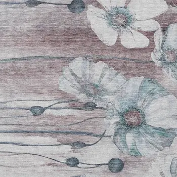 3' X 5' Teal Blue Aqua And Ivory Floral Washable Indoor Outdoor Area Rug