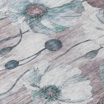 8' Teal Blue Aqua And Ivory Round Floral Washable Indoor Outdoor Area Rug