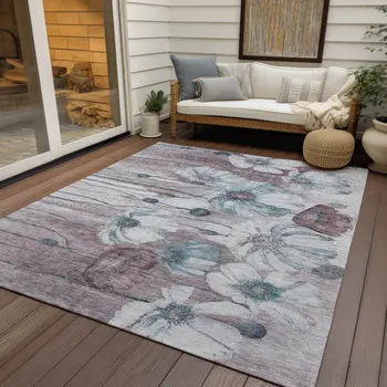 9' X 12' Teal Blue Aqua And Ivory Floral Washable Indoor Outdoor Area Rug