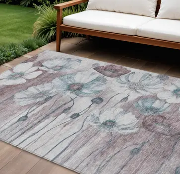 10' X 14' Teal Blue Aqua And Ivory Floral Washable Indoor Outdoor Area Rug