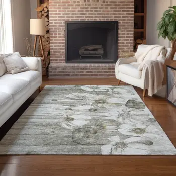 3' X 5' Taupe Ivory And Tan Floral Washable Indoor Outdoor Area Rug