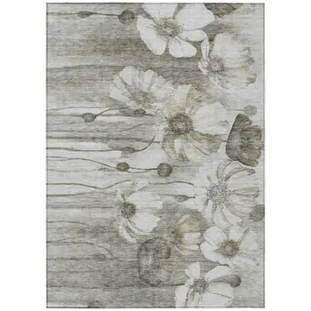 5' X 8' Taupe Ivory And Tan Floral Washable Indoor Outdoor Area Rug