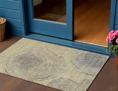3' X 5' Beige Taupe And Gray Abstract Washable Indoor Outdoor Area Rug