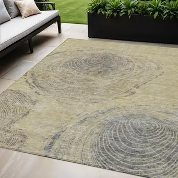 5' X 8' Beige Taupe And Gray Abstract Washable Indoor Outdoor Area Rug