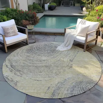 8' Beige Taupe And Gray Round Abstract Washable Indoor Outdoor Area Rug