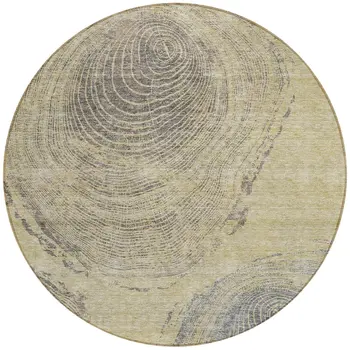 8' Beige Taupe And Gray Round Abstract Washable Indoor Outdoor Area Rug