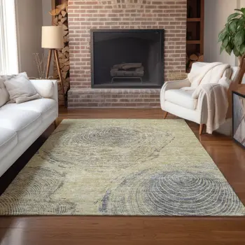 8' X 10' Beige Taupe And Gray Abstract Washable Indoor Outdoor Area Rug