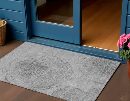 3' X 5' Gray Silver And Charcoal Abstract Washable Indoor Outdoor Area Rug