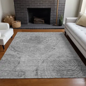 5' X 8' Gray Silver And Charcoal Abstract Washable Indoor Outdoor Area Rug
