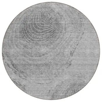 8' Gray Silver And Charcoal Round Abstract Washable Indoor Outdoor Area Rug