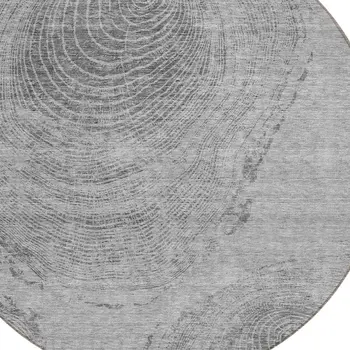 8' Gray Silver And Charcoal Round Abstract Washable Indoor Outdoor Area Rug