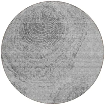 8' Gray Silver And Charcoal Round Abstract Washable Indoor Outdoor Area Rug