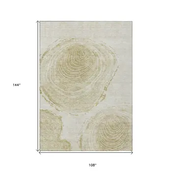 9' X 12' Khaki Beige And Taupe Abstract Washable Indoor Outdoor Area Rug