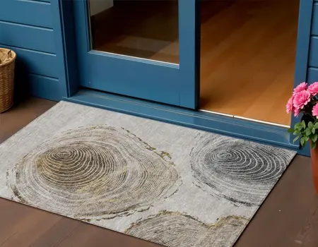 3' X 5' Taupe Gray And Brown Abstract Washable Indoor Outdoor Area Rug