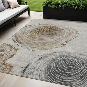 5' X 8' Taupe Gray And Brown Abstract Washable Indoor Outdoor Area Rug