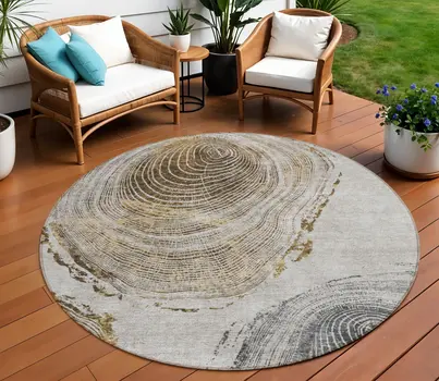 8' Taupe Gray And Brown Round Abstract Washable Indoor Outdoor Area Rug