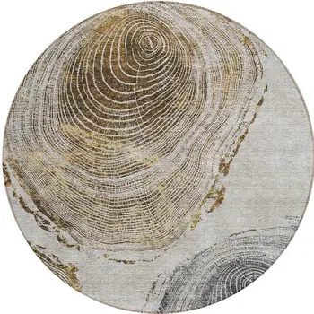 8' Taupe Gray And Brown Round Abstract Washable Indoor Outdoor Area Rug
