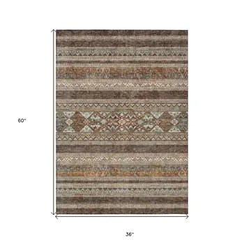3' X 5' Chocolate And Gray Southwestern Washable Indoor Outdoor Area Rug
