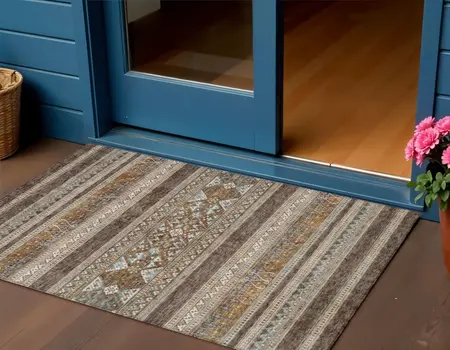 3' X 5' Chocolate And Gray Southwestern Washable Indoor Outdoor Area Rug