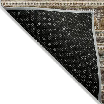 8' Chocolate And Gray Round Southwestern Washable Indoor Outdoor Area Rug