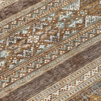 8' Chocolate And Gray Round Southwestern Washable Indoor Outdoor Area Rug