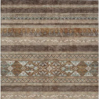 9' X 12' Chocolate And Gray Southwestern Washable Indoor Outdoor Area Rug