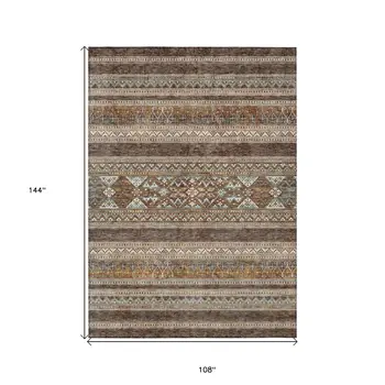 9' X 12' Chocolate And Gray Southwestern Washable Indoor Outdoor Area Rug