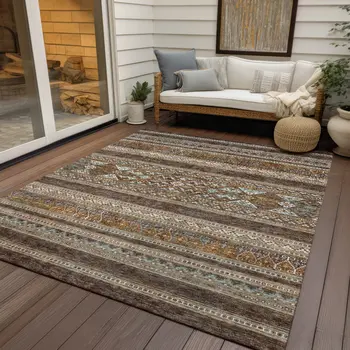 10' X 14' Chocolate And Gray Southwestern Washable Indoor Outdoor Area Rug