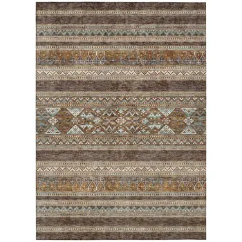10' X 14' Chocolate And Gray Southwestern Washable Indoor Outdoor Area Rug