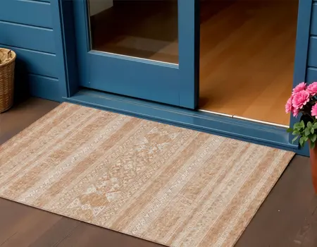 3' X 5' Copper And Ivory Southwestern Washable Indoor Outdoor Area Rug