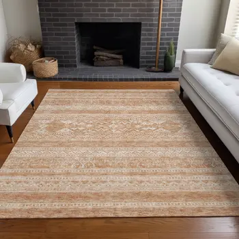 3' X 5' Copper And Ivory Southwestern Washable Indoor Outdoor Area Rug