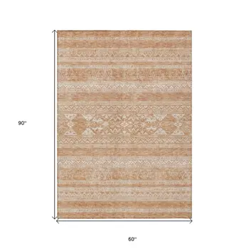 5' X 8' Copper And Ivory Southwestern Washable Indoor Outdoor Area Rug