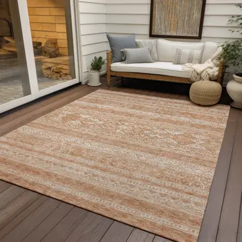 9' X 12' Copper And Ivory Southwestern Washable Indoor Outdoor Area Rug