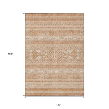 10' X 14' Copper And Ivory Southwestern Washable Indoor Outdoor Area Rug
