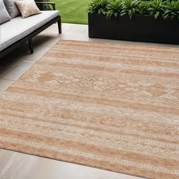 10' X 14' Copper And Ivory Southwestern Washable Indoor Outdoor Area Rug