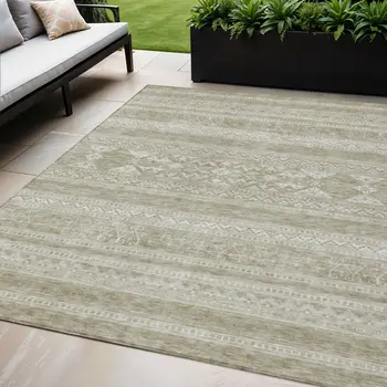 5' X 8' Khaki Taupe And Ivory Southwestern Washable Indoor Outdoor Area Rug