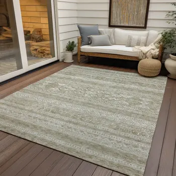 5' X 8' Khaki Taupe And Ivory Southwestern Washable Indoor Outdoor Area Rug