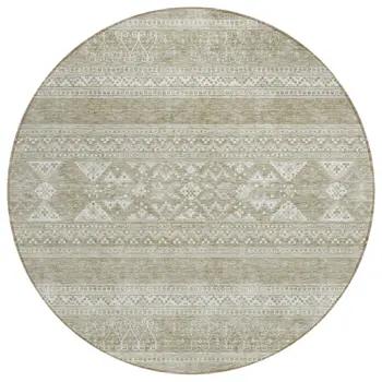 8' Khaki Taupe And Ivory Round Southwestern Washable Indoor Outdoor Area Rug