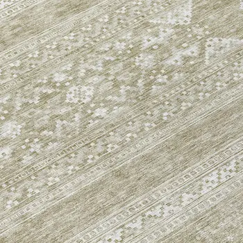8' Khaki Taupe And Ivory Round Southwestern Washable Indoor Outdoor Area Rug