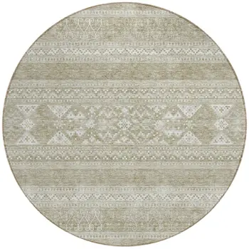 8' Khaki Taupe And Ivory Round Southwestern Washable Indoor Outdoor Area Rug