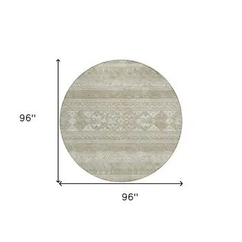 8' Khaki Taupe And Ivory Round Southwestern Washable Indoor Outdoor Area Rug