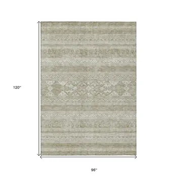 8' X 10' Khaki Taupe And Ivory Southwestern Washable Indoor Outdoor Area Rug