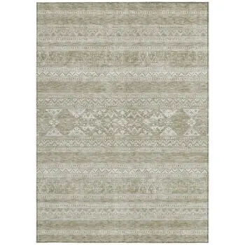 9' X 12' Khaki Taupe And Ivory Southwestern Washable Indoor Outdoor Area Rug