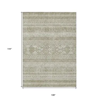 9' X 12' Khaki Taupe And Ivory Southwestern Washable Indoor Outdoor Area Rug