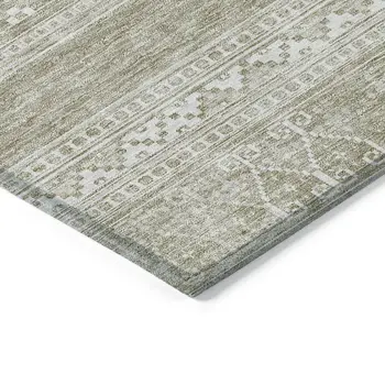 9' X 12' Khaki Taupe And Ivory Southwestern Washable Indoor Outdoor Area Rug