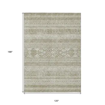 10' X 14' Khaki Taupe And Ivory Southwestern Washable Indoor Outdoor Area Rug