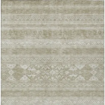 10' X 14' Khaki Taupe And Ivory Southwestern Washable Indoor Outdoor Area Rug