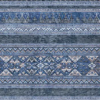 3' X 5' Navy Blue And Denim Blue Southwestern Washable Indoor Outdoor Area Rug